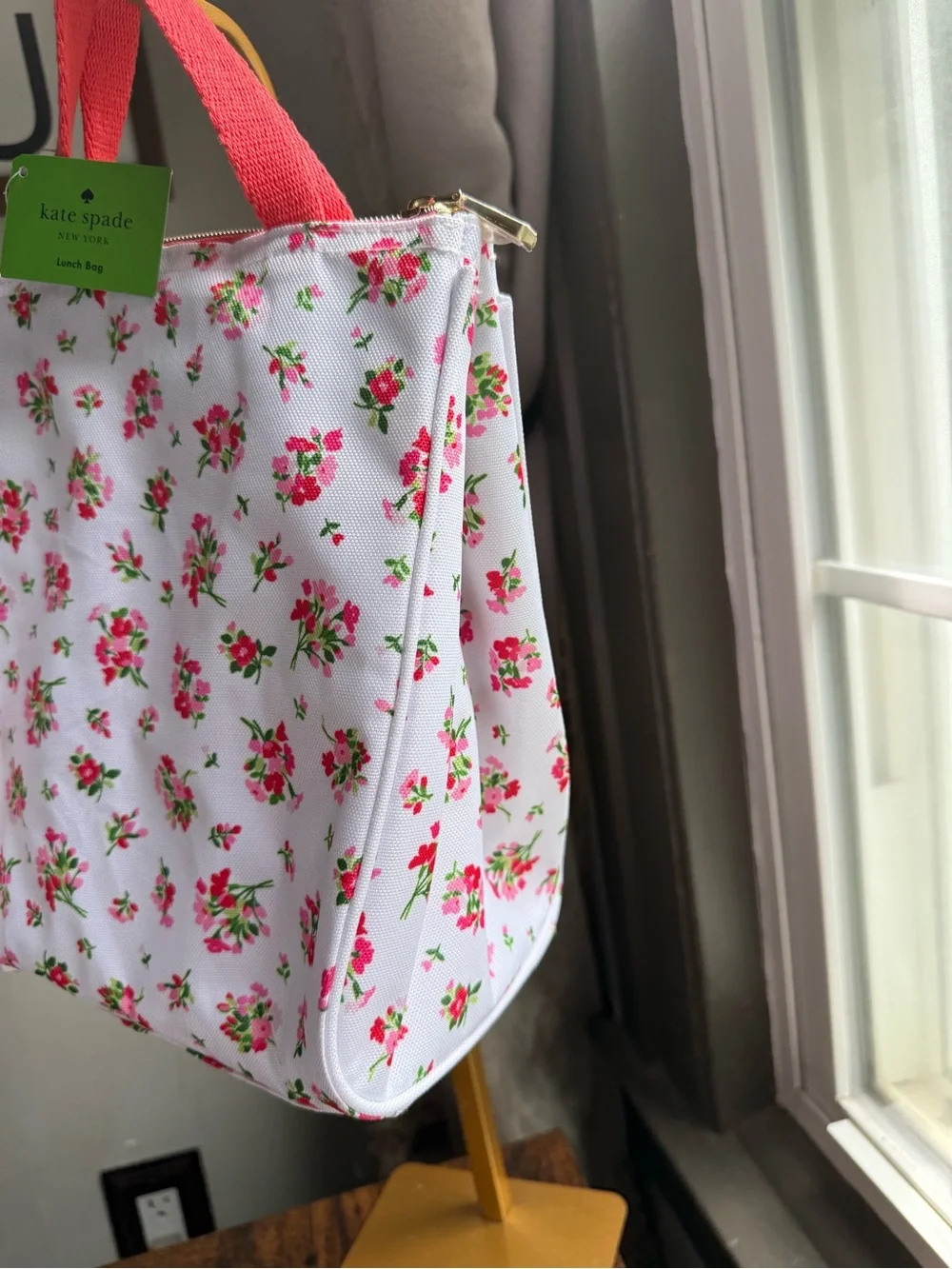 NWT kate spade White Floral Insulated Backpack with Pink Handles